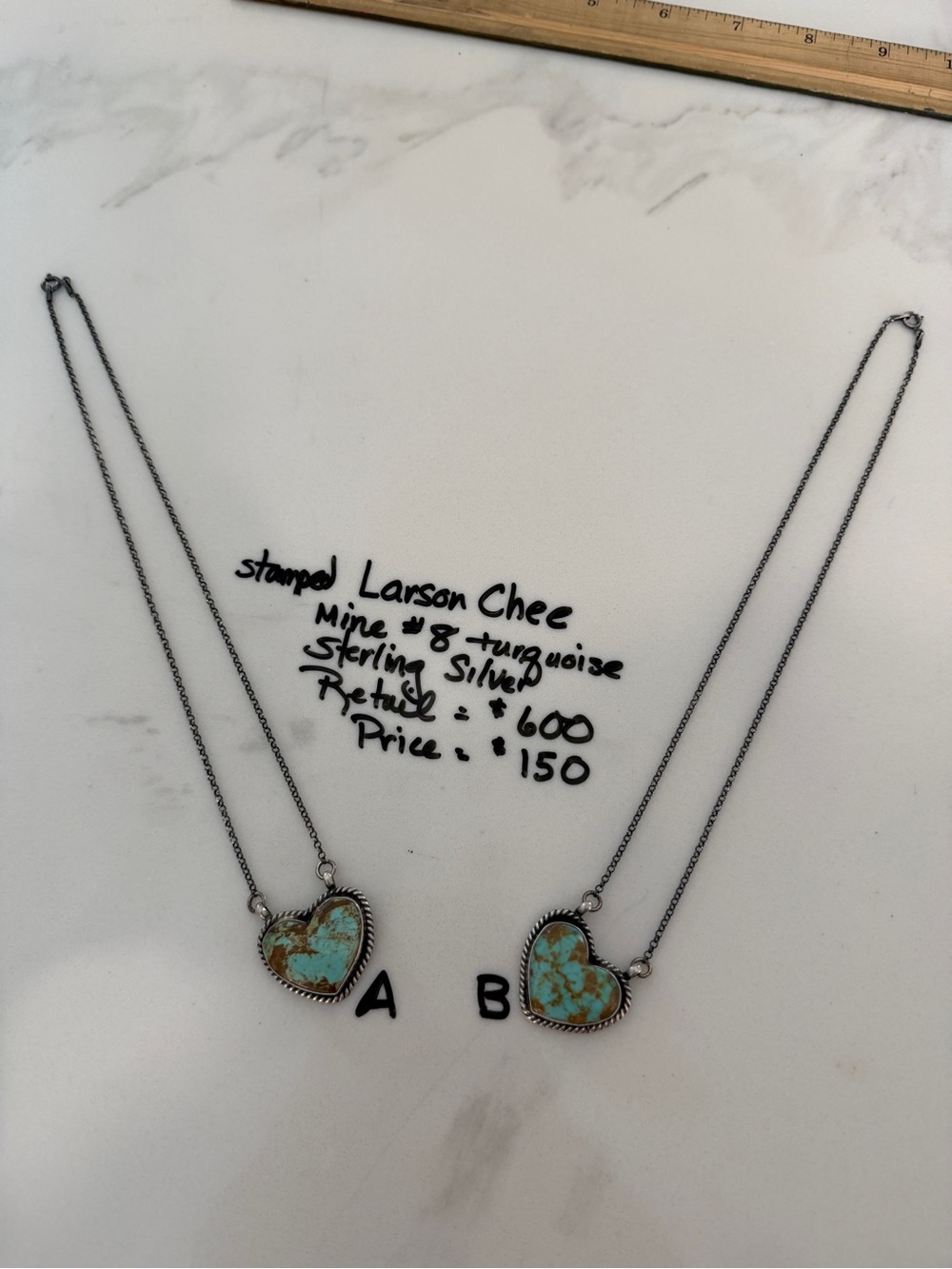 Larson Chee, Navajo Handmade, Mine #8 Sterling Silver Heart Necklace - A - Picture 4 of 5